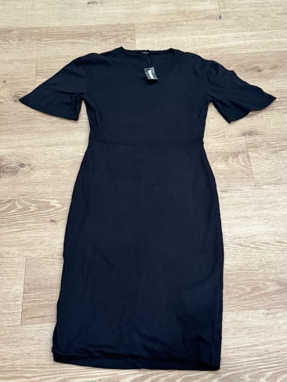 NWT MONROW Black Midi Dress Open Back Short Sleeve Cotton Dress Size M
